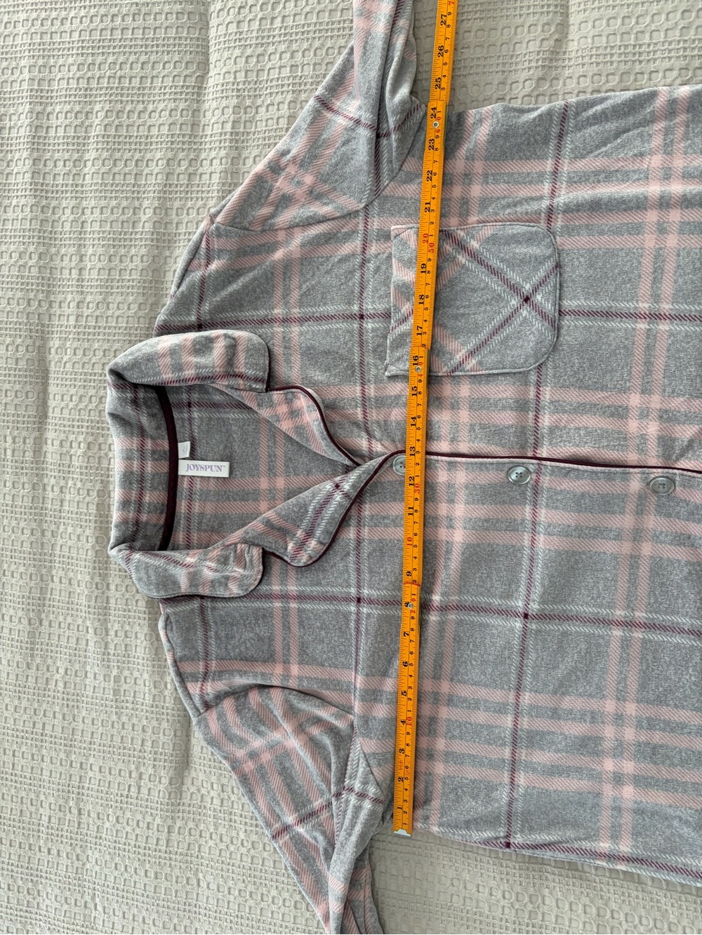 Joyspun Women’s Stretch Velour Plaid Fleece Pajama Set Pink & Gray XL - Picture 8 of 10